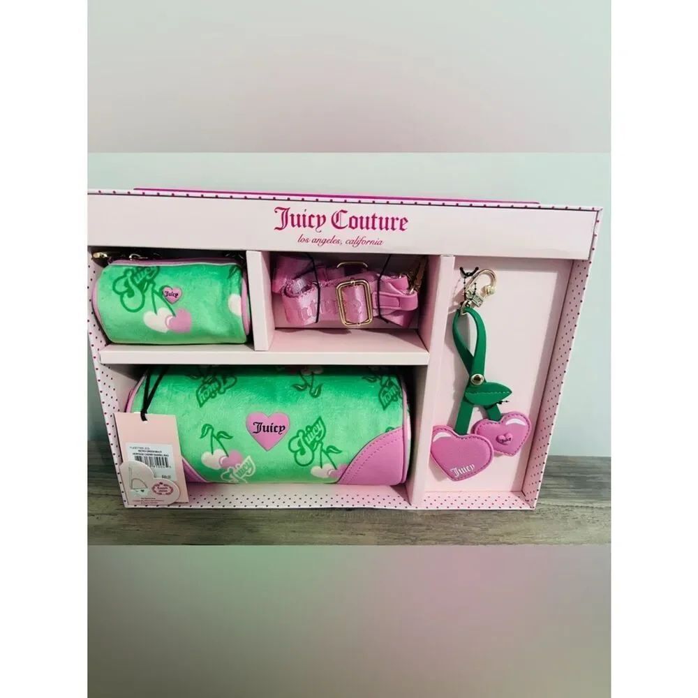 NWT Juicy Couture Heritage Cherry Barrel Bag Set - Limited Edition Green
